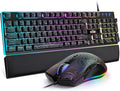 RedThunder K10 Wired Gaming Keyboard & Mouse Combo with Wrist Rest, Adjustable RGB Mechanical Feel Anti-ghosting Keyboard + 7D 7200 DPI Mouse+Soft Leather Wrist Rest for PC Gamers (Black Lines)