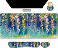 ARTSO Large Gaming Mouse Pad Set, Keyboard Wrist Rest Support + Mouse Wrist Cushion + Extended Mousepad + Coaster, 35x15.5in Multifunctional Desk Mat 4pcs, Oil Painting Flowers
