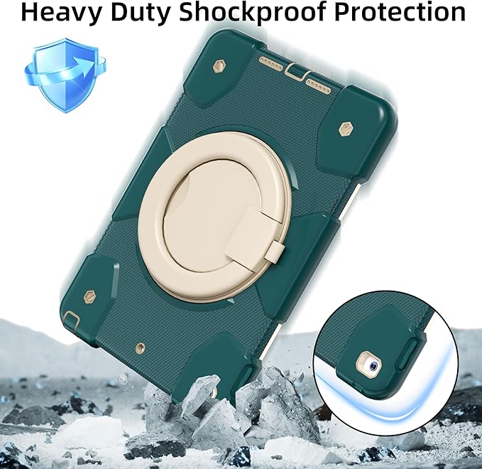 Andnary Case for iPad 9th/8th/7th Generation 10.2 inch, Shockproof Cover with Screen Protector/360° Rotate Stand/Pencil Holder/Shoulder Strap, Kids Case for iPad 2021/2020/2019 (Dark Green+White)