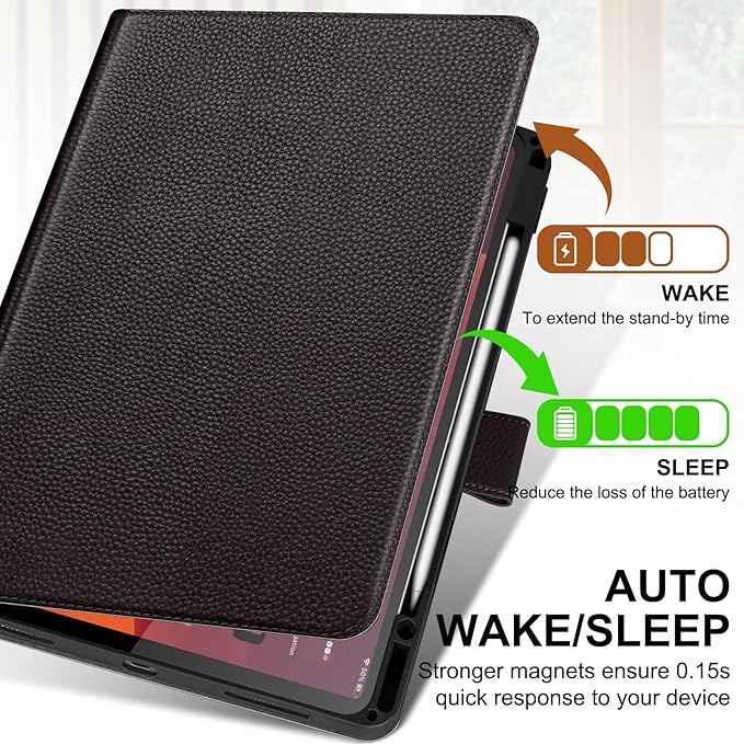 Genuine Leather Case for iPad Pro 13 inch (M5/M4) 2025/2024 with Pencil Holder | Slim Protective Cover with Adjustable Stand,Magnetic Closure,Auto Wake/Sleep, Premium Leather | Dark Brown