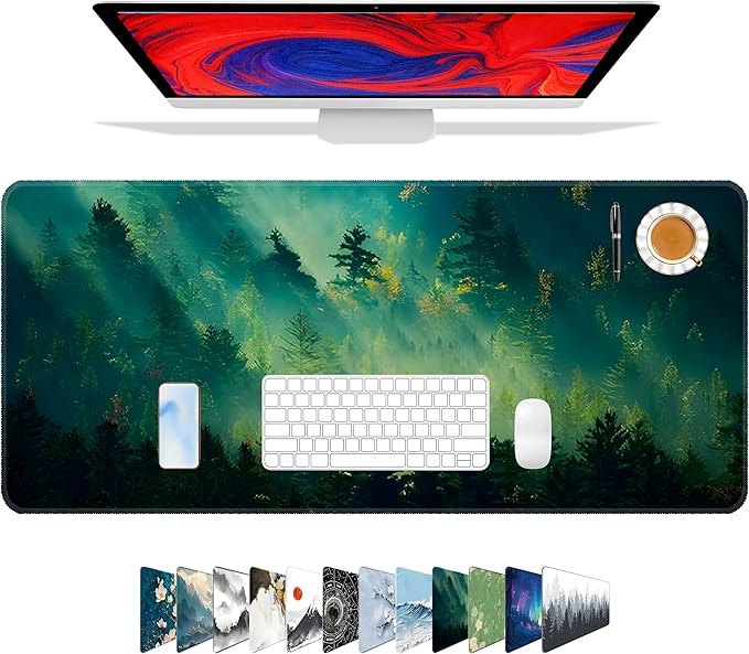 Galdas Mouse Pad,Office Desk Mat Large Gaming Keyboard Pad Durable Stitched Edges Washable Smooth Surface Control & Accuracy Extended Computer Mouse Mat (31.5X11.8In)-Green Forest…