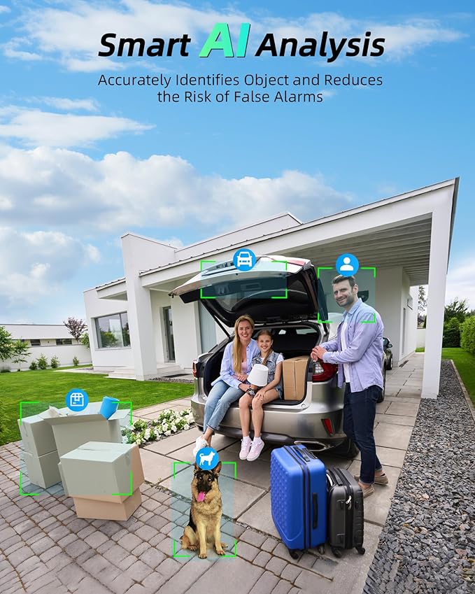 MaxiViz 2K Solar Camera Security Outdoor, 100% Wire-Free Security Cameras Wireless Outdoor with Solar Panel, 360° Panoramic View, Color Night Vision, AI Motion Detection, IP66 Weatherproof, 2 Pack