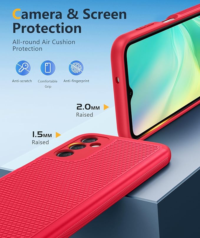 FNTCASE for Galaxy A14-5G Phone Case: Samsung A14 5G Military Grade Drop Protection, 14ft Drop Tested, Screen Protector Included, Anti-Slip Matte Textured, TPU+PC Dual Layer Shockproof Cover (Red)