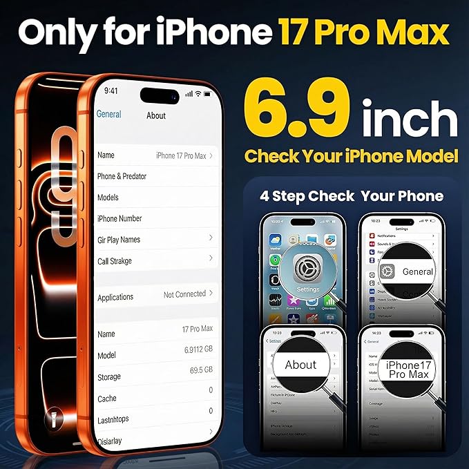 3 in 1 for Heavy Duty iPhone 17 Pro Max Case with Screen Protector & Camera Lens Protector ,7X Military-Grade Drop Protection ,Fits MagSafe ,Rugged & Slim shockproof Case for iPhone 17 Pro Max, Orange