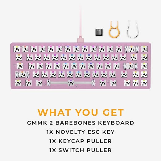 GLORIOUS GMMK 2 Gaming Barebones Keyboard - Hot Swappable TKL DIY, Compact Mechanical Keyboard Kit- Wired, RGB Backlit,- PC Setup Accessories- 65%, Pink