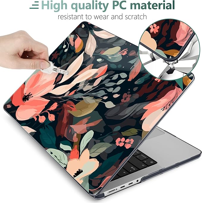 DONGKE Case for MacBook Pro 14 Inch (2026-2021 Release, M5 M4 M3 M2 M1 Pro/Max Chip), Plastic Slim Hard Shell Protective Cover with Keyboard Cover & Screen Protector, Painted Florals
