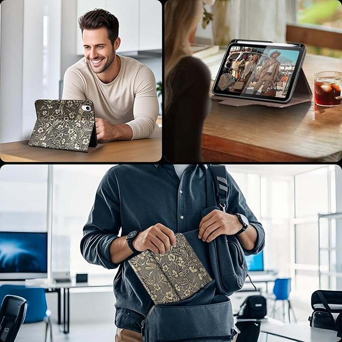 Gexmil Premium Leather Case for iPad mini 7 (A17 Pro) 2024 / iPad mini 6 Generation 2021 8.3 Inch,Pencil Holder, Magnetic Closure,Shockproof Cowhide Cover,Adjustable Stand,Butterfly Grey