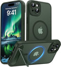 Magnetic Compatible with iPhone 15 Plus Case, [Built-in Kickstand][Full Camera Protection][Compatible with MagSafe][Anti-Fingerprint] Shockproof Phone Case for iPhone 15 Plus 6.7",Green