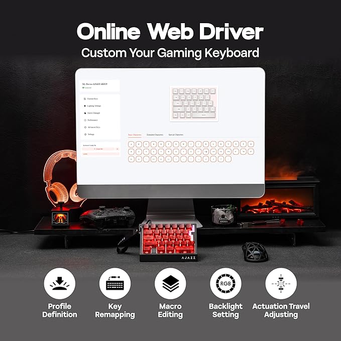 MechLands AJAZZ AK029 One Handed Gaming Keyboard, 8Khz Polling, 29 Keys Rapid Fast Wired Keyboard, SOCD & DKS, Magnetic Switch, Adjustable Actuation, RGB Backlits, Aluminum Plate (Red Transparent)
