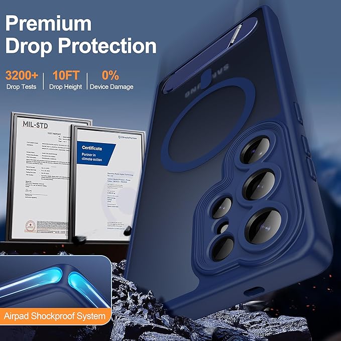 Magnetic for Samsung Galaxy S25 Ultra Case, [Compatible with MagSafe][Full Camera Protection][Built-in Invisible Kickstand] Translucent Matte Phone Case for S25 Ultra 6.9" - Blue