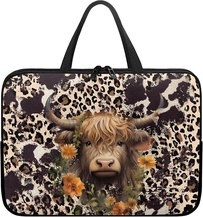 10 Inch Laptop Sleeve, Laptop Cover Computer Bag Tablet Carrying Case with Handle, Brown Cow Zipper Tote Bags Notebook Sleeves Handbag Messenger BriefcaseGifts for Women
