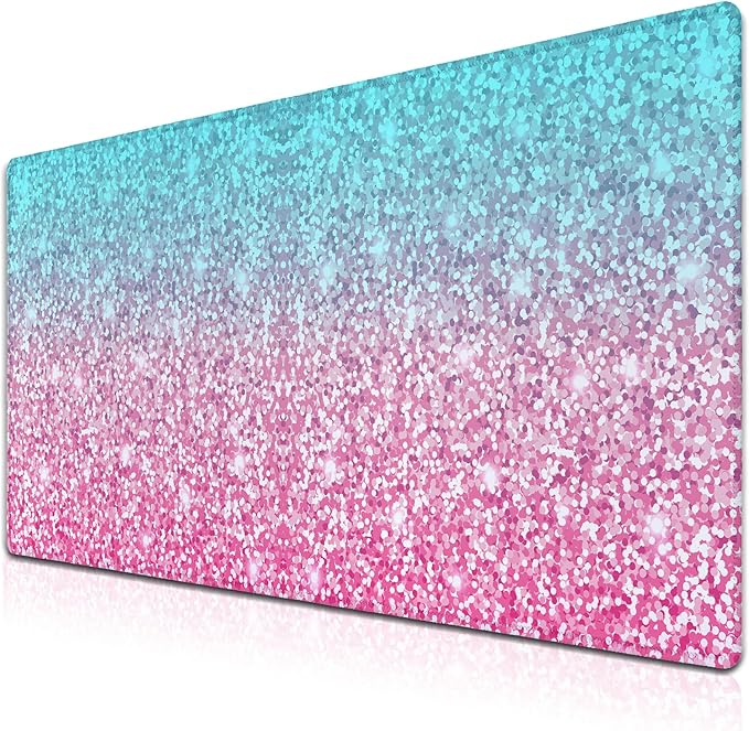 Gaming Mouse Pad Office Desk Mat, Extra Large Pink Glitter Pad for Women, Waterproof Non-Slip Rubber Base, 35.4 X 15.7 in for Work/Game/Office