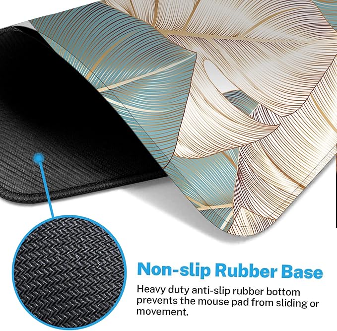 Britimes Large Gaming Mouse Pad Blue Luxury Palm Leaves Non-Slip Desk Pad Keyboard and Mouse Desk Mat for Gamer, Office & Home, 31.5 x 15.7 in