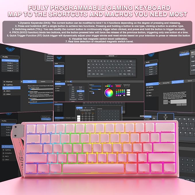 Aula WIN60 HE - 60% Mechanical Gaming Keyboard Wired, Hall Effect Magnetic Switch Hot Swappable,8000 Hz Polling Rate, RGB Keyboard 60 Percent Compact Design for PC (Gradient Pink)