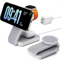 Eazpower 3 in 1 Foldable Wireless Travel Charging Station for MagSafe, Nightstand Magnetic Charger Stand for iPhone 17 16 15 14 Pro Max, Charging Dock with Night Light for Apple Watch/AirPods (White)