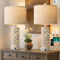 OYEARS 22'' Table Lamp Set of 2 for Living Room,Farmhouse Lamp for for Bedroom,Vintage Retro Bedside Lamps with USB Ports Linen Shade for Home Office (Wash White, Bulb Included)