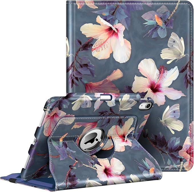Fintie Rotating Case for iPad Air 11-inch M4/M3/M2 (2026/2025/2024), iPad Air 5th (2022) / 4th Generation 10.9 Inch - 360 Degree Rotating Protective Stand Cover with Pencil Holder, Hibiscus