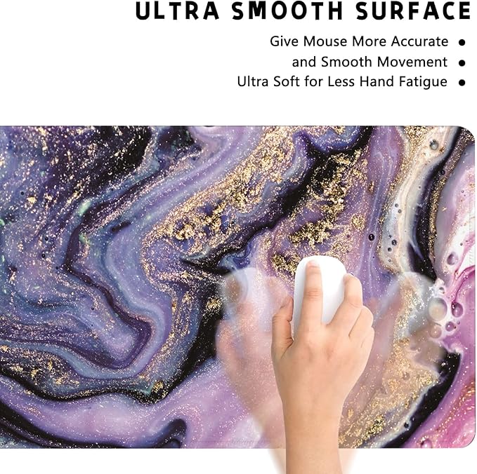 Desk Mat, Purple Marble Pattern Large Desk Pad Extended Gaming Mouse Pad, 35.4 x 15.7inch Mouse Pad with Non-Slip Rubber Base Stitched Edges, Home Office Decor for Women Girls Men Boys