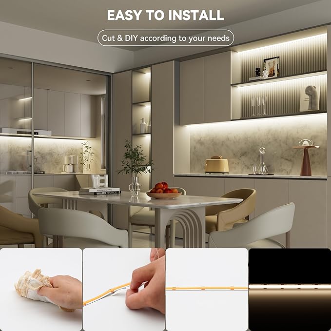 PAUTIX COB LED Strip Lights 48ft/15m Super Bright,504 LEDs/m Natural White 4000K CRI90+ Flexible LED Tape 24V for Cabinet Home DIY Lighting Projects with 2pcs COB Connector(Power Supply Not Included)