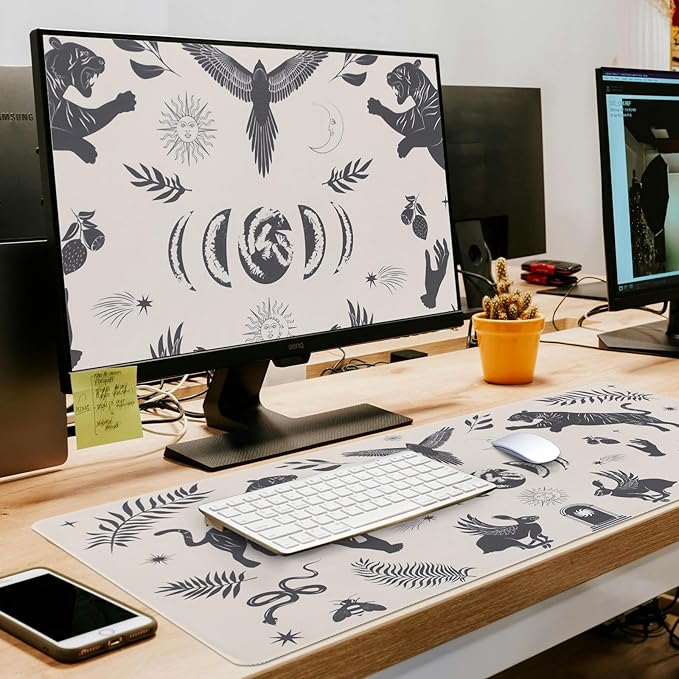 L-SPOUTTO Mystical Desk Mat for Keyboard and Mouse,Astrology XXL Gaming Mouse Pad,Large 35.4x15.7in Non-Slip Rubber Base Keyboard Pad Desktop Mat for Laptop Computer Work Home Office-Wild Animal