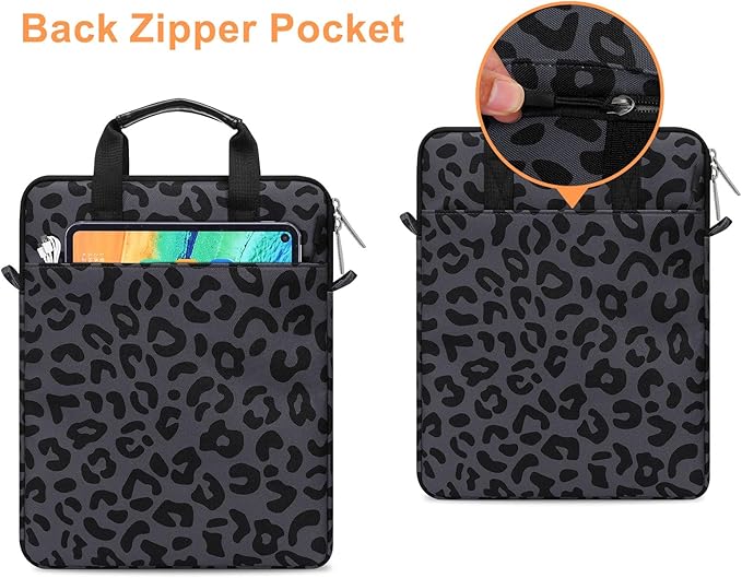 MOSISO 12.9 inch Tablet Sleeve Bag for iPad Pro 13 M4&iPad Air 13 M3 M2,iPad Pro 12.9 M2 M1 6/5th,Surface Laptop Go 12.4,Galaxy Tab S8+/S9+ 12.4, Leopard Grain Tablet Shoulder Bag with 3 Pockets,Black