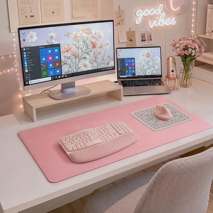 iCasso Aesthetic Small Floral Mouse Pad, Pink Mini Portable Travel Mousepad, Anti-Slip and Comfortable Cloth Mouse Mat 7.9"x9.5" with Stitched Edges for Computer, Laptop, Office, Home(Pink Floral)