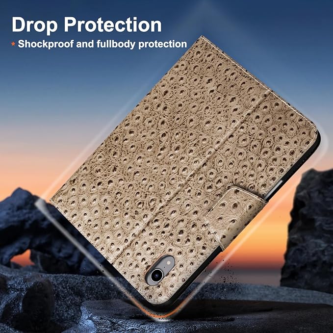 Gexmil Premium Leather Case for iPad mini 7 (A17 Pro) 2024 / iPad mini 6 Generation 2021 8.3 Inch,Pencil Holder, Magnetic Closure,Shockproof Cowhide Cover,Adjustable Stand,Khaki
