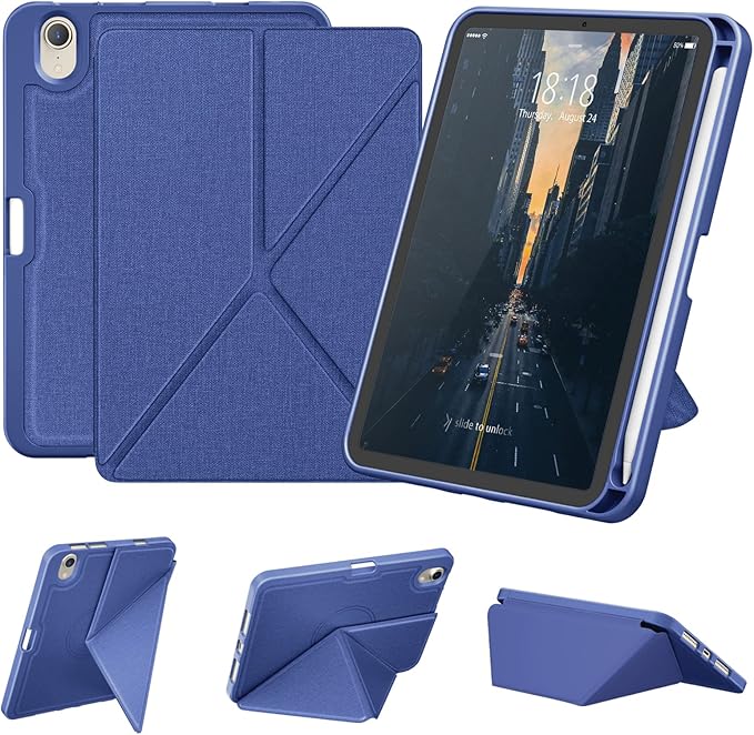 DTTO Case for iPad mini 7 (A17 Pro) 2024 / iPad mini 6 2021 8.3 inch with Pencil Holder, Multi-Angle Magnetic Standing Cover for iPad mini 7th/6th Generation [Auto Wake/Sleep], Dark Blue