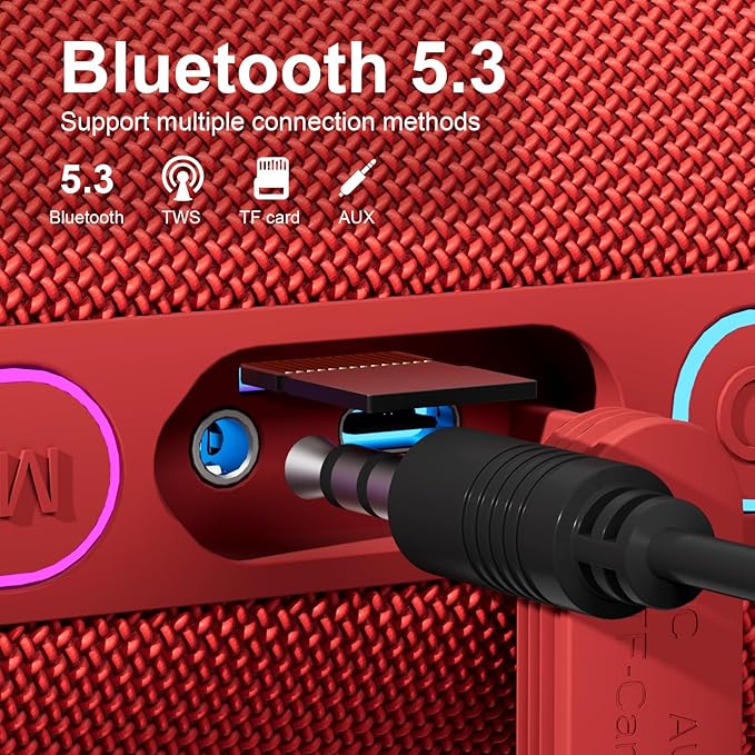 Bluetooth Speaker IPX7 Waterproof Sandproof, 24W Loud Stereo Sound, Bluetooth 5.3, Enhanced Bass, TWS Pairing, 12H Playtime for Home/Outdoor, for Mom (Red)