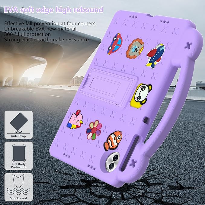 AKABEILA Compatible with Honor Pad 10 2025 12.1 inch Tablet Case, Kids Friendly Universal Lightweight Shockproof Protective Case with Shoulder Strap & Stand Handle Light Purple