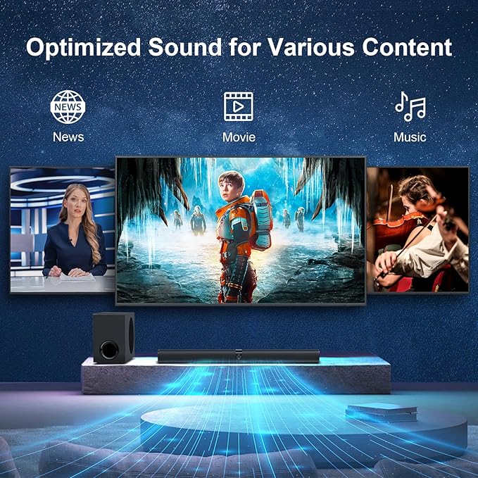Sound Bar with Subwoofer, 110W Sound Bar with Adjustable Deep Bass & 3 EQ Modes, Bluetooth/ARC/Opt/AUX Connect, Sound Bar for Smart TV