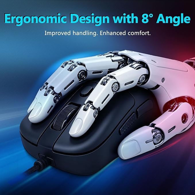 Redragon Wired Gaming Mouse, Lightweight Ergonomic Optical Mouse, 5 Adjustable DPI Up to 24000, 6 Programmable Buttons, Soft Braided Cable for Windows PC Gamers & Laptop - Black