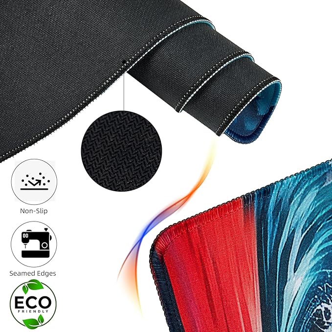 Hopipad Japanese Style Waves Large Gaming Mouse Pad for Desk, Desk Mat with Seamed Edges, Waterproof Desk Pad, Non-Slip Rubber Base, 31.5x11.8 Inch Keyboard Pad Computer Mat, Big XL Mousepad
