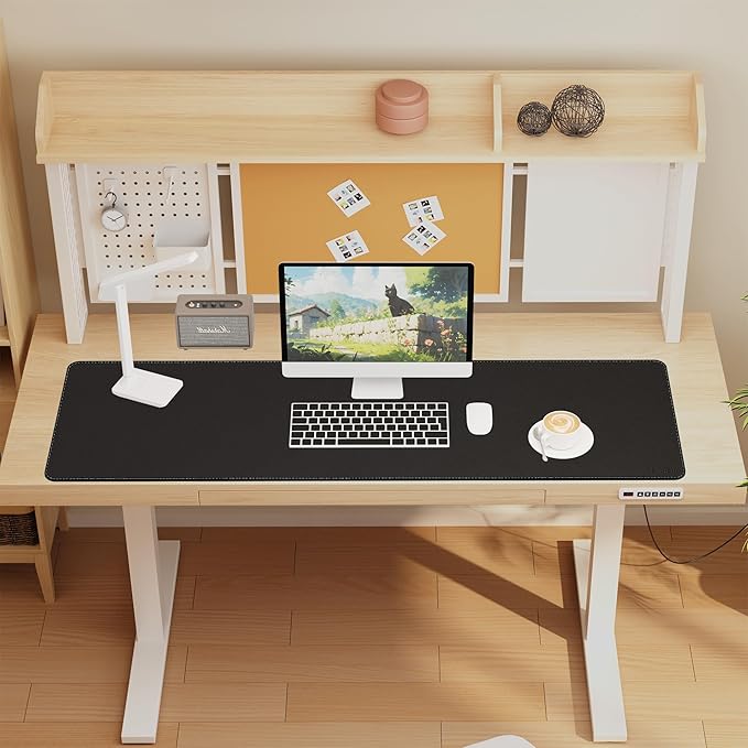 Chihein 51” x 16” Cork & PU Leather Desk Mat (Black) - Huge Mouse Pad, Double Sided Waterproof Desk Pad Protector for Gaming, Office, Home