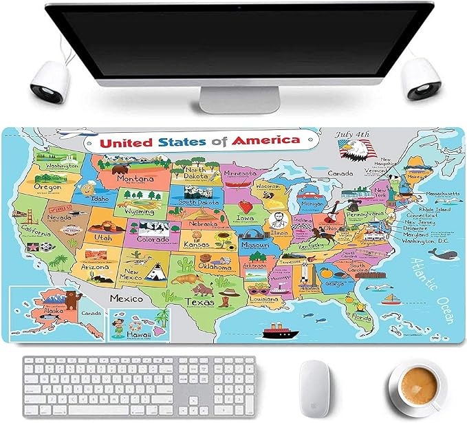 31.5x11.8 Inch Non-Slip Long Extended Large Gaming Mouse Pad with Stitched Edges XL Laptops Keyboard Mouse Mat(American Map)