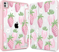 May Chen Case for iPad Pro 11-Inch M5/M4 2025/2024 (6th/5th Generation), [Penceil Holder] Trifold Stand Auto Wake/Sleep Clear TPU Protection Back Cover, Strawberries