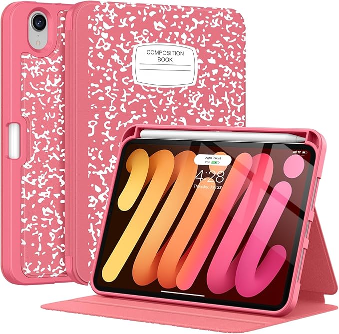 Supveco Case for iPad mini 7 (A17 Pro) 2024/iPad Mini 6 2021 8.3 Inch with Pencil Holder-[Auto Wake/Sleep],Slim Protective Case with Soft TPU Back Cover for iPad mini 7th/6th Generation-Watermelon