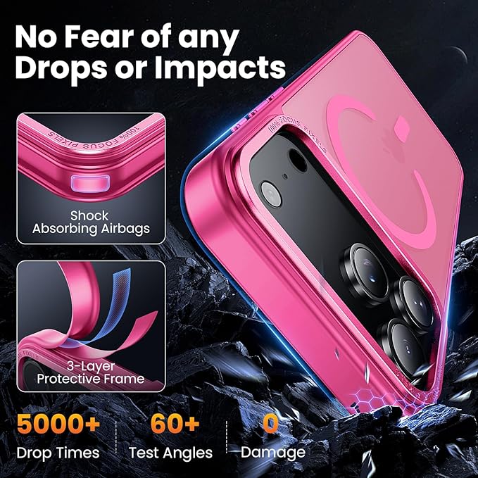 for iPhone 17 Pro Case with 2X Screen Protectors [Compatible with MagSafe] Military Grade Drop Protection Skin Feeling Cover Shockproof Slim Fit iPhone 17 Pro Phone Case 6.3 inch,Pink