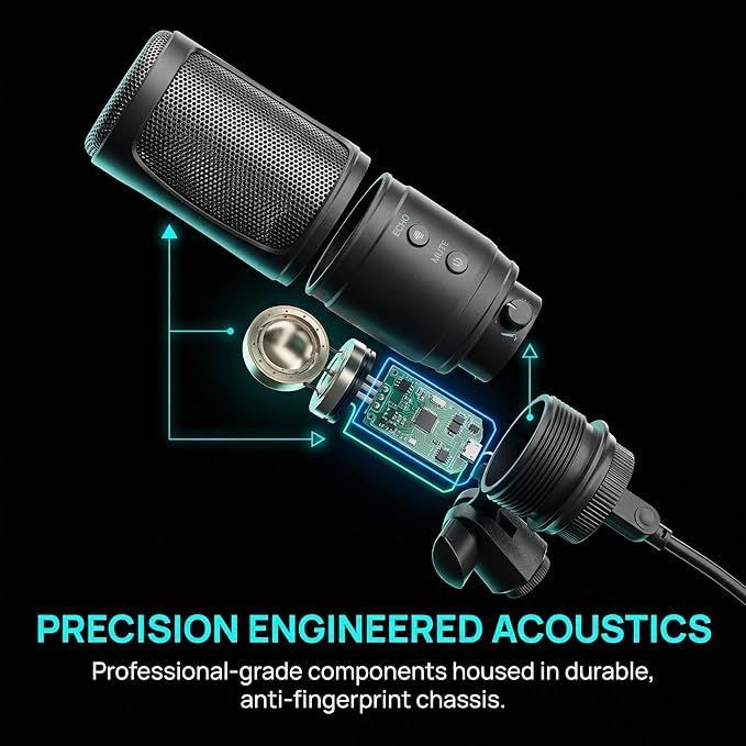 USB Condenser Microphone, Cardioid Condenser Mic with 20Hz–20kHz Frequency Response, Plug & Play USB 2.0 Interface, Compatible with Windows/Mac, Ideal for Podcasting, Recording Studio & Karaoke