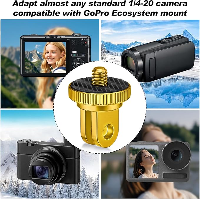 Frienda 4 Pieces Aluminum Camera Tripod Mount Adapter 1/4-20 Conversion Adapter for Tripod Compatible with GoPro Action Cameras and Other Standard 1/4 Accessories(Gold)