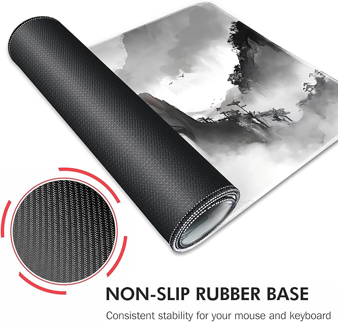 Galdas Mouse Pad for Gaming,XXL XL Large Mouse Mat Long Extended Mousepad Desk Mat Non-Slip Rubber Mice Pads Stitched Edges Thin,Black Ink Background (31.5 x 11.8 x 0.12 Inches)