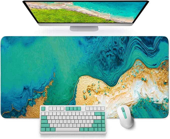 Large Mouse Pad for Desktop, Cute Desk Mat Pad Protector for Work & Gaming, Aesthetic Pretty Anti-Slip Laptop Blotter Cover for Office School Home Supplies, Emerald Shores, 35.4" x 15.7"