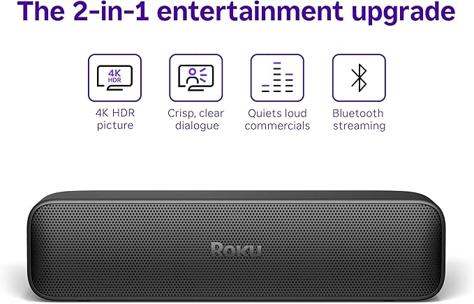 Roku Streambar SE | 2-in-1 TV Soundbar with Built-in 4K/HD/HDR Streaming, Premium Speakers, & Enhanced Speech Clarity for Crisp, Clear Dialogue - Quick Guided Simple Setup