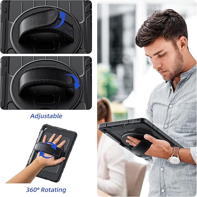 Case for iPad 6th/5th Generation 9.7'' with Screen Protector Pencil Holder [360 Rotating Hand Strap] &Stand, Drop-Proof Case for iPad 6th/5th/ Air 2/ Pro 9.7(Black)