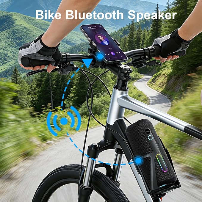 Portable Bluetooth Speaker, 24W Loud Deep Bass, IPX7 Waterproof, TWS Pairing, 12H Playtime, RGB Lights, Outdoor Bluetooth Speakers for Camping, Biking, Party (Black)