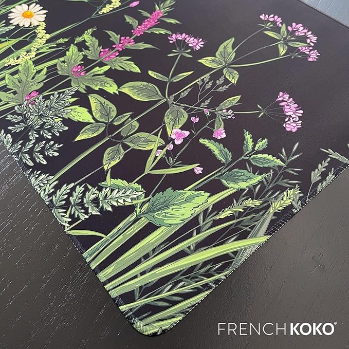 French KOKO Desk Mat, Large Desk Pad Large Mouse Pad Cute Desk Accessories Home Office Essentials Floral Desk Mat Desk Pad Mat for Keyboard Mouse Desk Pads On Top of Desks Computer Women Girls
