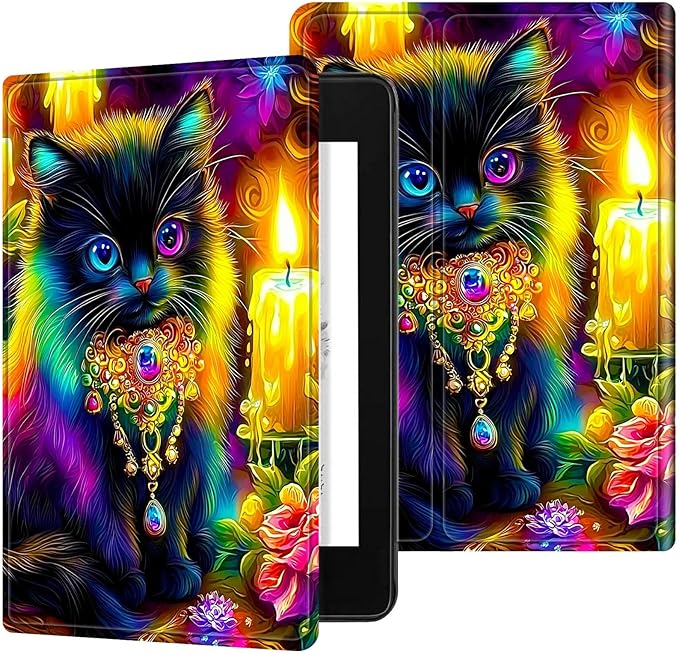 for Case for 6" Kindle 10th Generation 2019 Release (Model No J9G29R) E-Reader Case, Slim Kickstand Stand Leather Smart Cover with Auto Wake/Sleep, Candle Black Cat