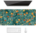 Auhoahsil Desk Mat, Ultra Large Mouse Pad, XXL Gaming Mousepad, Pretty Desk Pad, Big Extended Full Size Desktop Desk Matt for Keyboard, Laptop & Computer, 35.5 x 15.7 in, Green Flowers