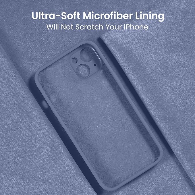 FireNova Designed for iPhone 14 Case, Silicone Upgraded [Camera Protection] Phone Case with [2 Screen Protectors], Soft Anti-Scratch Microfiber Lining Inside, 6.1 inch, Lavender Gray