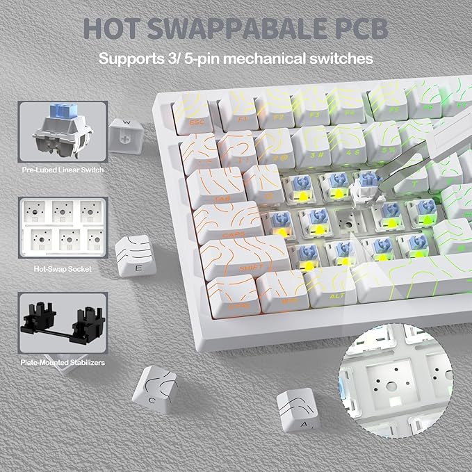 ATTACK SHARK X820 Ultra 75% Wireless Gaming Mechanical Keyboard Hot-Swappable Gasket Mount RGB Backlit BT/2.4G/Wired Custom Keyboard with Smart TFT Display&Knob QMK Driver-White Contour&Shark Switch